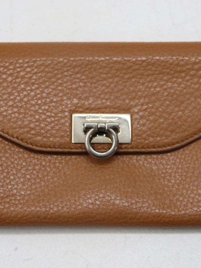 Salvatore Ferragamo Caramello Calf Leather Long Flap Wallet
